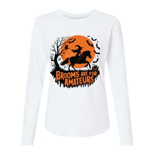 Brooms Are For Amateurs With Horse Riding Halloween Womens Cotton Relaxed Long Sleeve T-Shirt