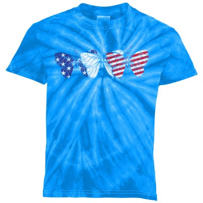 Butterfly American Flag Patriotic Butterfly 4th Of July Gift Kids Tie-Dye T-Shirt