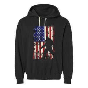 Bigfoot American Flag 4th Of July Patriotic Garment-Dyed Fleece Hoodie