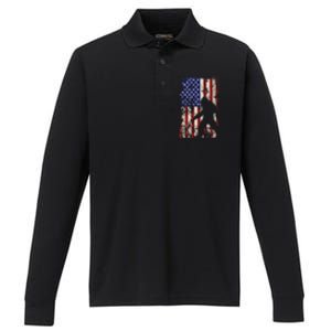 Bigfoot American Flag 4th Of July Patriotic Performance Long Sleeve Polo