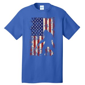 Bigfoot American Flag 4th Of July Patriotic Tall T-Shirt