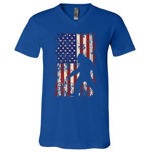 Bigfoot American Flag 4th Of July Patriotic V-Neck T-Shirt