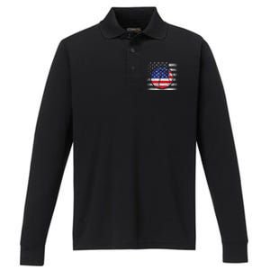 Basketball American Flag 4th Of July USA Sports Team Players Performance Long Sleeve Polo