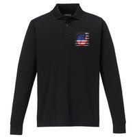 Basketball American Flag 4th Of July USA Sports Team Players Performance Long Sleeve Polo