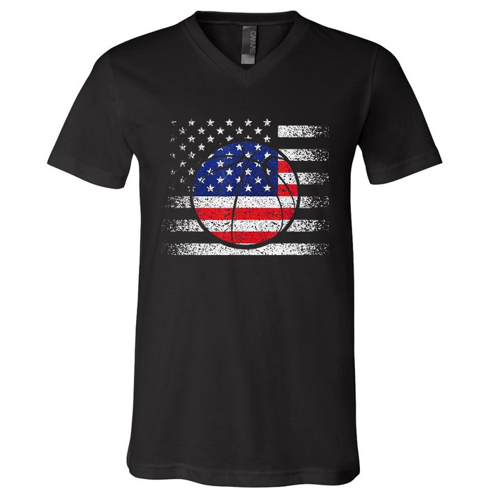 Basketball American Flag 4th Of July USA Sports Team Players V-Neck T-Shirt