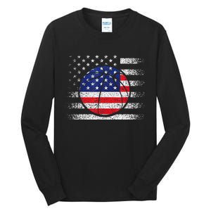 Basketball American Flag 4th Of July USA Sports Team Players Tall Long Sleeve T-Shirt