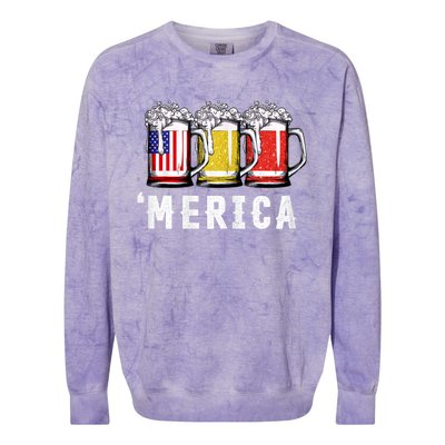 Beer American Flag 4th Of July Merica Usa Colorblast Crewneck Sweatshirt