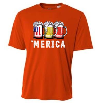 Beer American Flag 4th Of July Merica Usa Cooling Performance Crew T-Shirt