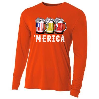 Beer American Flag 4th Of July Merica Usa Cooling Performance Long Sleeve Crew