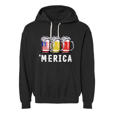 Beer American Flag 4th Of July Merica Usa Garment-Dyed Fleece Hoodie