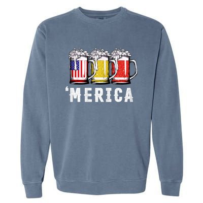 Beer American Flag 4th Of July Merica Usa Garment-Dyed Sweatshirt