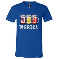 Beer American Flag 4th Of July Merica Usa V-Neck T-Shirt