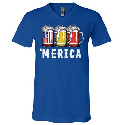 Beer American Flag 4th Of July Merica Usa V-Neck T-Shirt