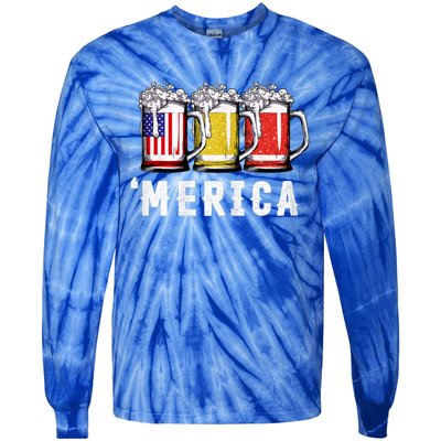 Beer American Flag 4th Of July Merica Usa Tie-Dye Long Sleeve Shirt