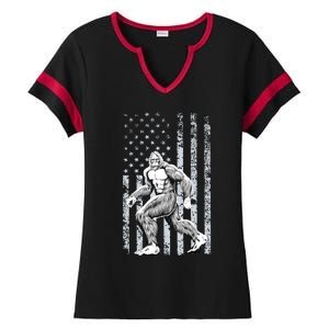 Bigfoot American Flag Ladies Halftime Notch Neck Tee