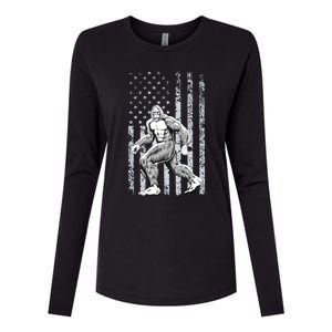 Bigfoot American Flag Womens Cotton Relaxed Long Sleeve T-Shirt