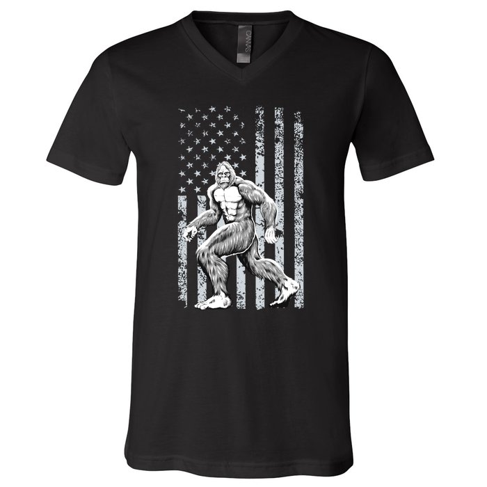 Bigfoot American Flag V-Neck T-Shirt