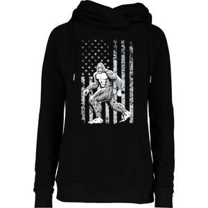 Bigfoot American Flag Womens Funnel Neck Pullover Hood