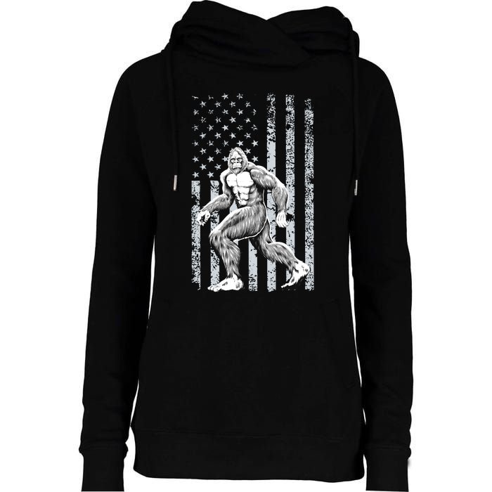 Bigfoot American Flag Womens Funnel Neck Pullover Hood