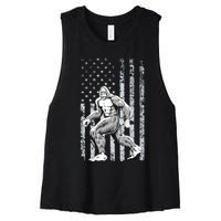 Bigfoot American Flag Women's Racerback Cropped Tank