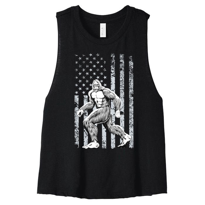 Bigfoot American Flag Women's Racerback Cropped Tank