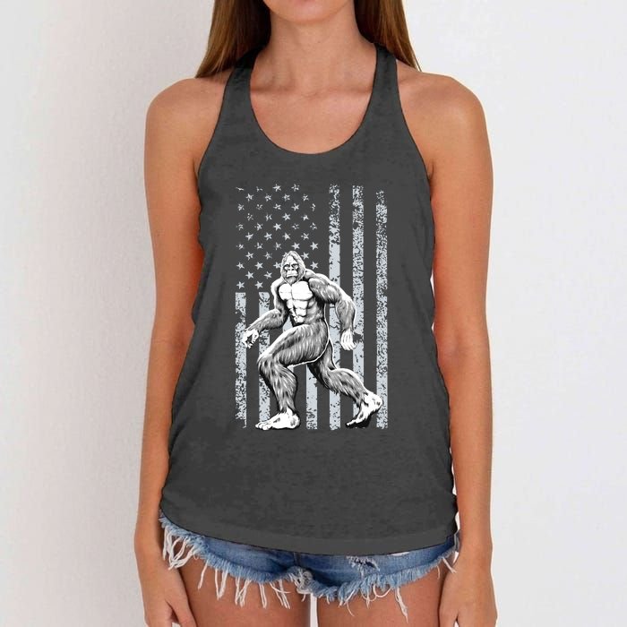 Bigfoot American Flag Women's Knotted Racerback Tank