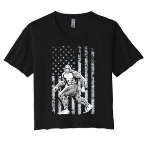 Bigfoot American Flag Women's Crop Top Tee