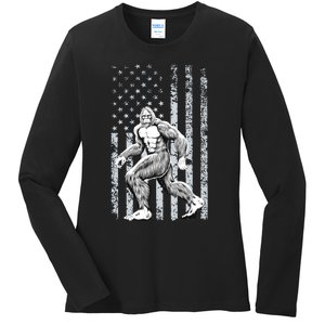 Bigfoot American Flag Ladies Long Sleeve Shirt