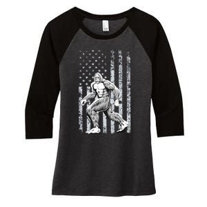 Bigfoot American Flag Women's Tri-Blend 3/4-Sleeve Raglan Shirt