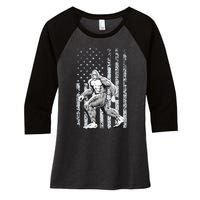 Bigfoot American Flag Women's Tri-Blend 3/4-Sleeve Raglan Shirt