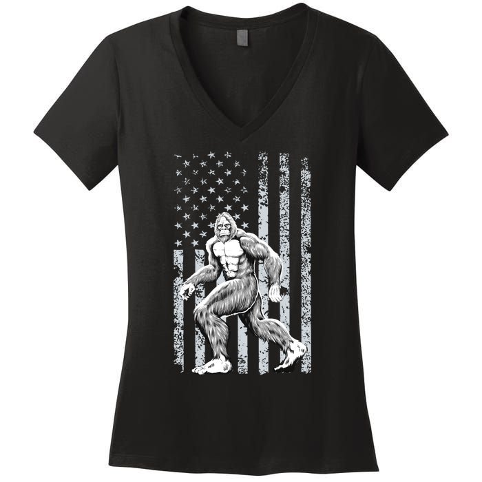 Bigfoot American Flag Women's V-Neck T-Shirt