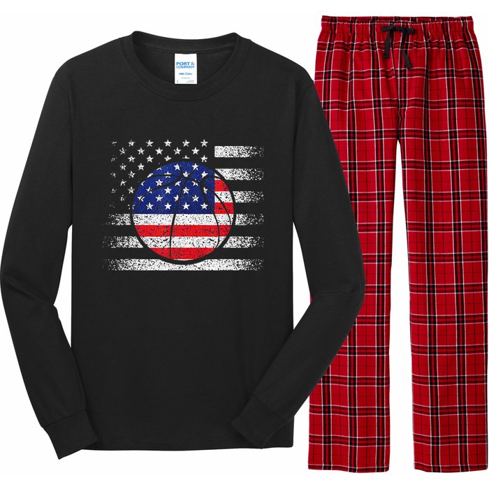 Basketball American Flag 4th Of July USA Sports Team Players Long Sleeve Pajama Set