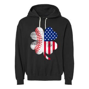 Baseball American Flag Lover Player Clover Garment-Dyed Fleece Hoodie