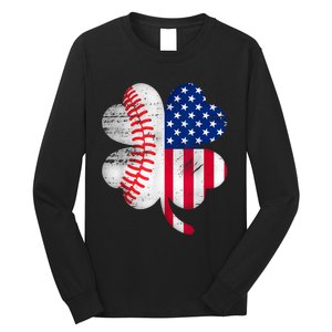 Baseball American Flag Lover Player Clover Long Sleeve Shirt