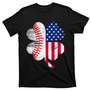 Baseball American Flag Lover Player Clover T-Shirt