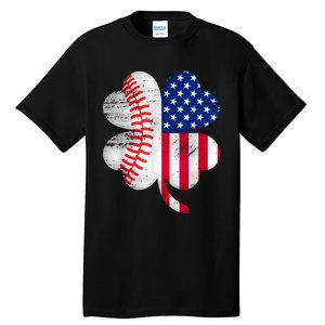 Baseball American Flag Lover Player Clover Tall T-Shirt