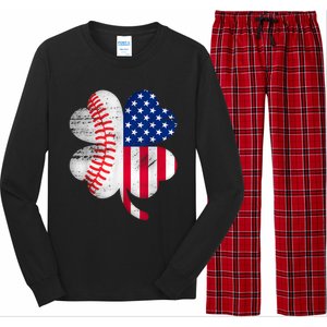 Baseball American Flag Lover Player Clover Long Sleeve Pajama Set