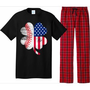 Baseball American Flag Lover Player Clover Pajama Set