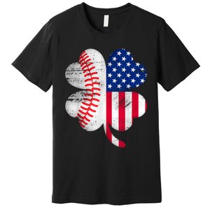 Baseball American Flag Lover Player Clover Premium T-Shirt