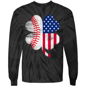 Baseball American Flag Lover Player Clover Tie-Dye Long Sleeve Shirt