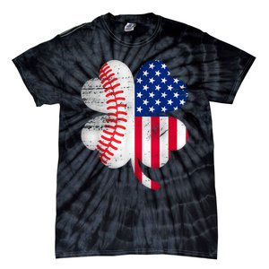 Baseball American Flag Lover Player Clover Tie-Dye T-Shirt