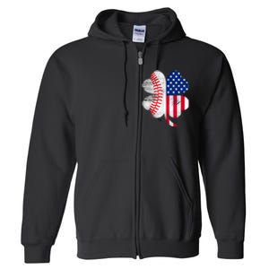 Baseball American Flag Lover Player Clover Full Zip Hoodie