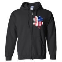 Baseball American Flag Lover Player Clover Full Zip Hoodie