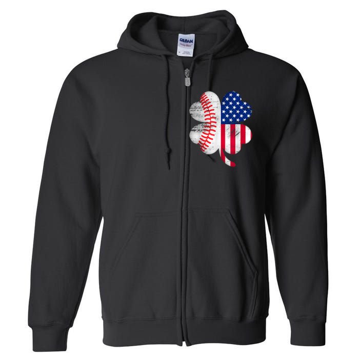 Baseball American Flag Lover Player Clover Full Zip Hoodie