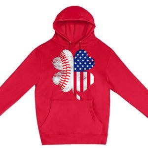 Baseball American Flag Lover Player Clover Premium Pullover Hoodie