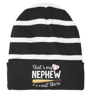 Baseball Aunt Funny ThatS My Nephew Out There Baseball Striped Beanie with Solid Band