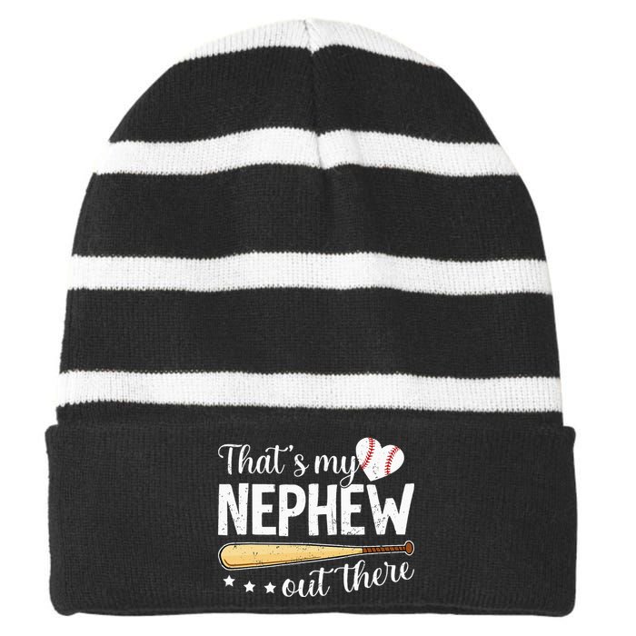 Baseball Aunt Funny ThatS My Nephew Out There Baseball Striped Beanie with Solid Band