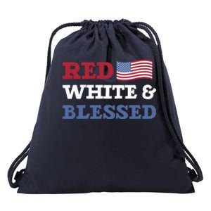 Blessed American Flag Red White And Blessed Cute Gift Drawstring Bag