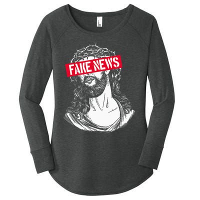 Blackcraft Antichristian Fake News Funny Jesus Atheist Women's Perfect Tri Tunic Long Sleeve Shirt