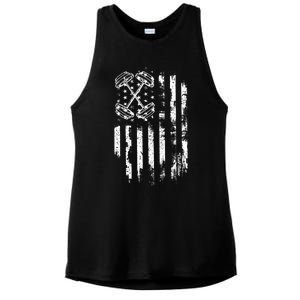 Barbell American Flag Workout Gym Ladies PosiCharge Tri-Blend Wicking Tank